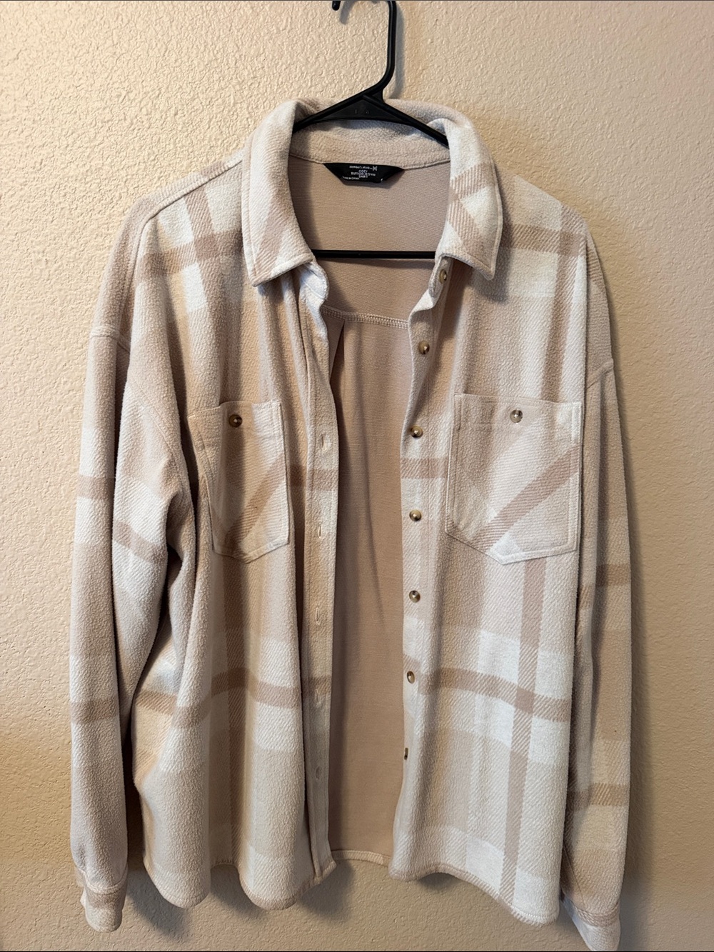 Men's Beige Plaid Button-Up Shacket